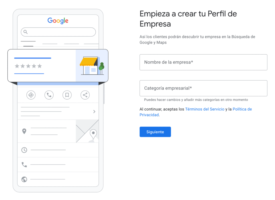 Nombre y categoría del negocio en Google business Profile